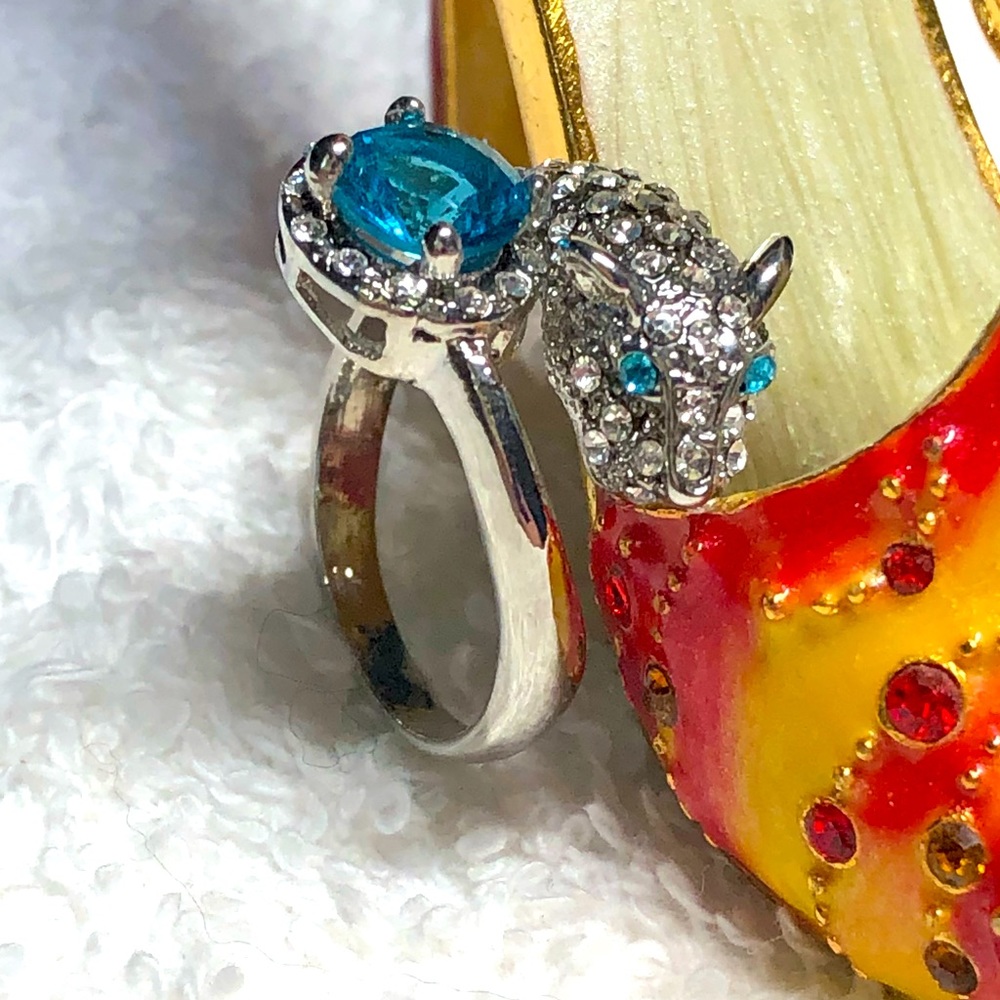 🐅Cute tiger ring with blue cubics/eyes, plated